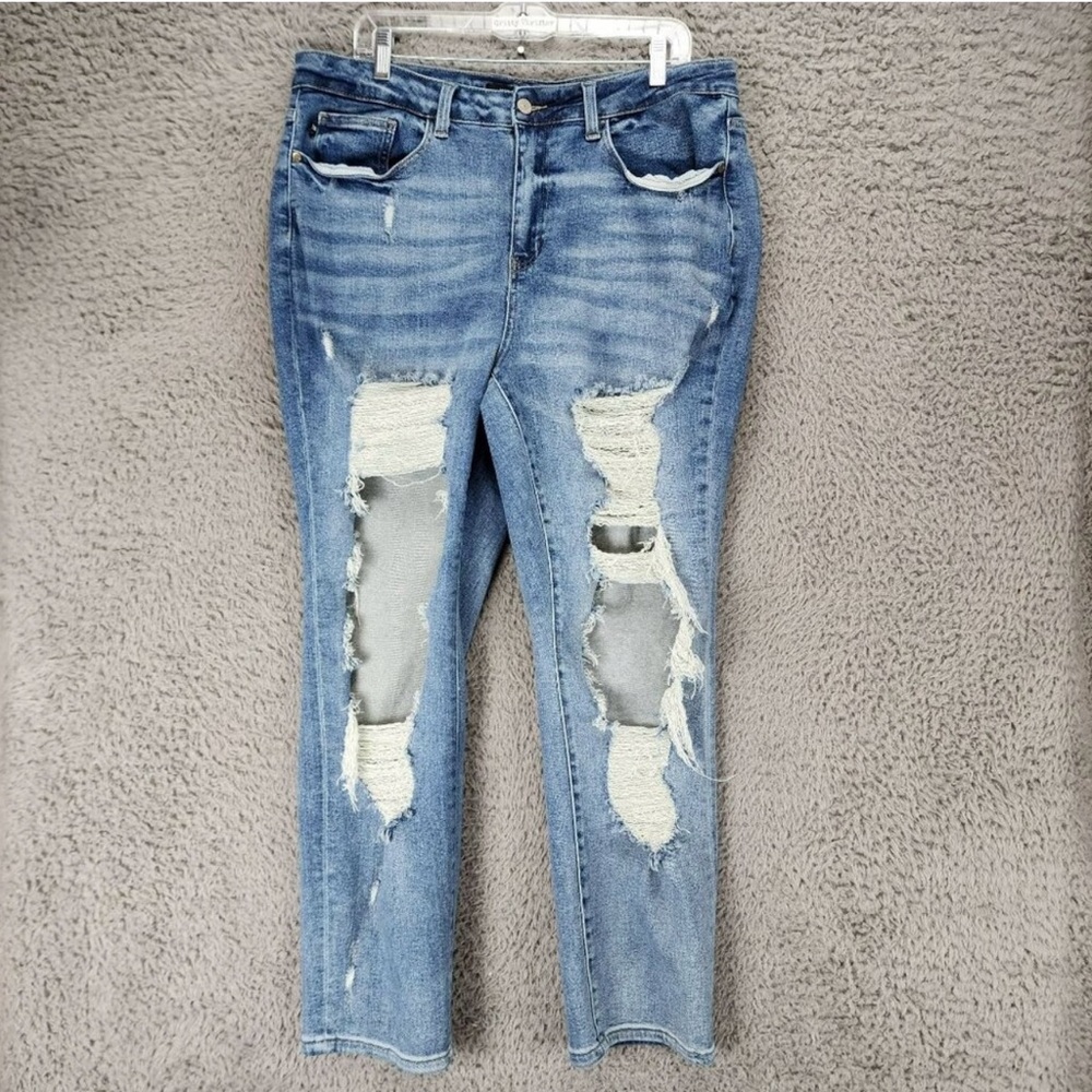 Judy Blue Jeans Womens 18W Medium Wash Stretch High Rise Distressed Straight Fit